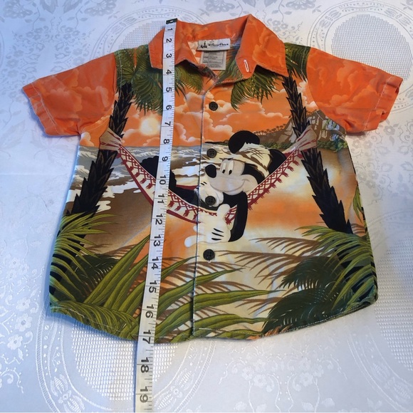 Disney Parks Boys 36M Mickey Mouse Orange Hawaiian Shirt Button-Up Short Sleeves - Picture 7 of 14